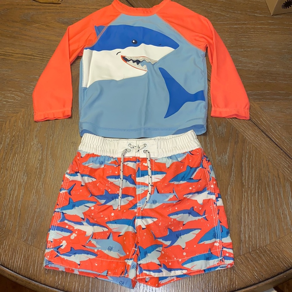 BabyGap fluorescent orange shark swim set